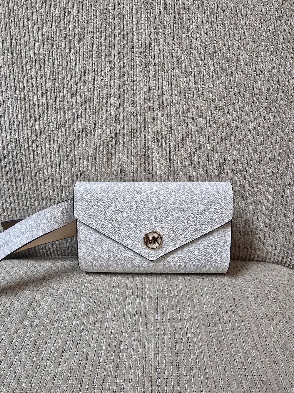 Michael Kors Light Gray Signature Envelope Crossbody with Gold MK